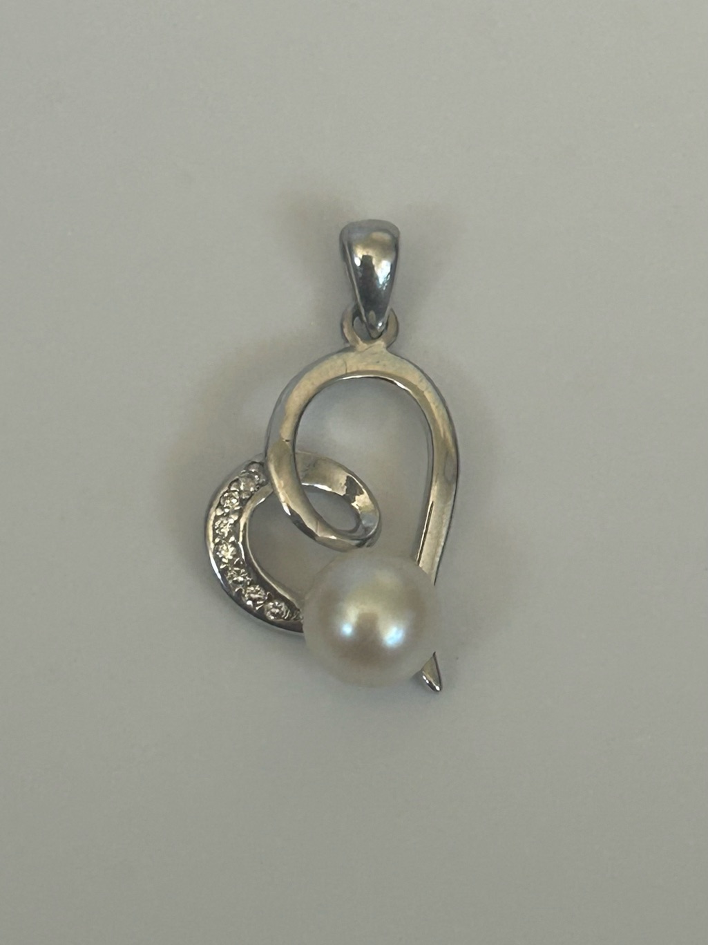 Sterling Silver Heart Pearl Pendant White Pearl Rhinestone Cz Crystal